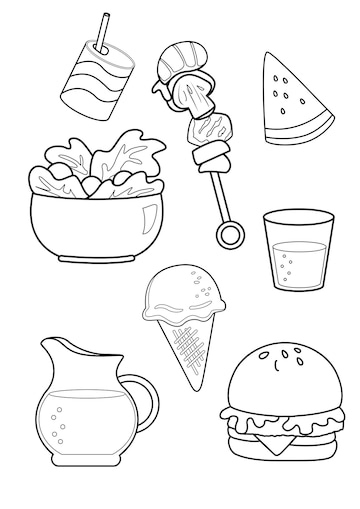 Premium vector coloring pages for kids a page food theme