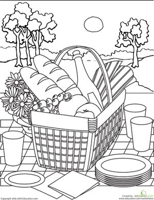 Color the picnic basket worksheet education summer coloring pages summer coloring sheets food coloring pages