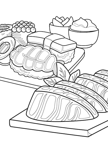 Premium vector japanese food coloring pages a for kids and adult