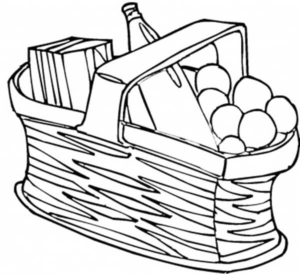 Picnic food in the basket coloring page