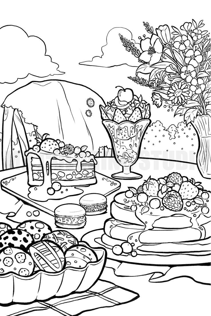 Berry berry picnic coloring page for adulthand