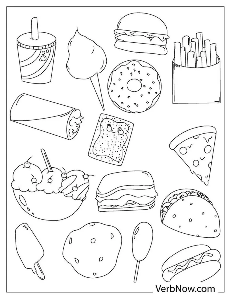 Free cute food coloring pages book for download printable pdf