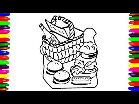 How to draw and color picnic food coloring pages for childrenkids videos learning colors