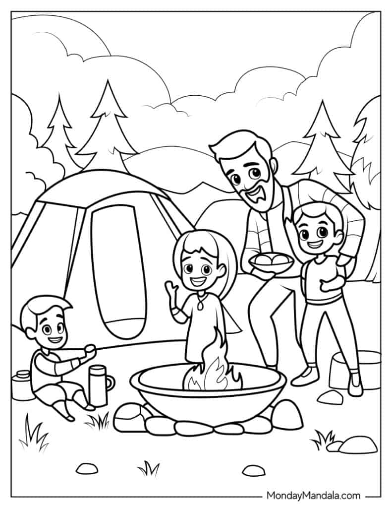 Camping hiking coloring pages free pdf printables