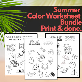 No prep fun themed color sheets adventure picnic summer printable