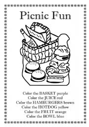 English worksheets picnic coloring