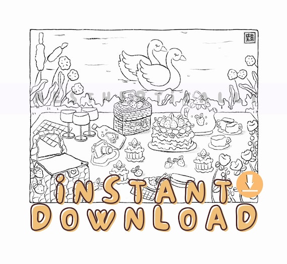 Adult coloring pages for picnic activities cute coloring pages for ipad coloring pages animal spring coloring pages for kids class activity instant download