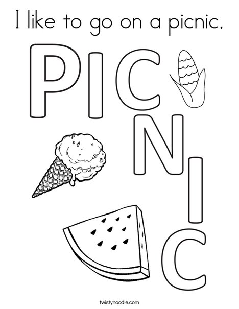 I like to go on a picnic coloring page