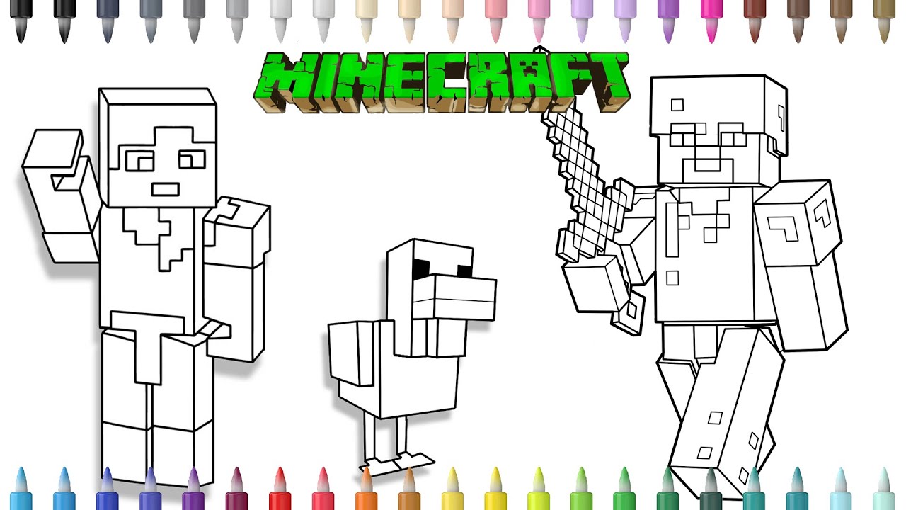 Minecraft steve and chicken coloring pages how to color all characters minecraft ncs