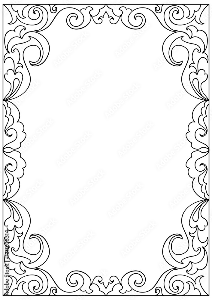 Decorative floral frame coloring page vector