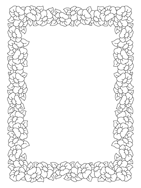 Premium vector beautiful flower frame coloring page design element for greeting card wedding invitation birthday vector illustration isolated on white background