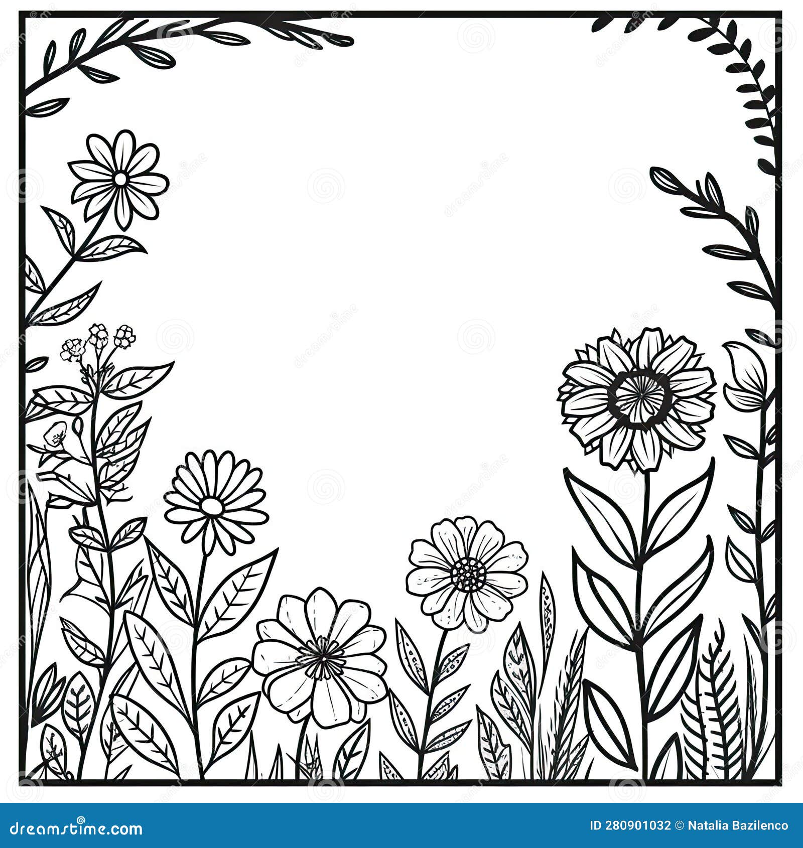 Border flower coloring page beautiful flower frame coloring page stock illustration