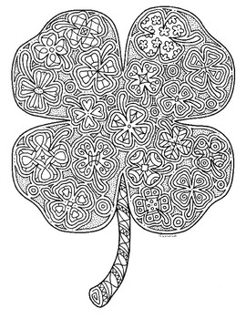 St patricks day four leaf clover shamrock zentangle coloring page