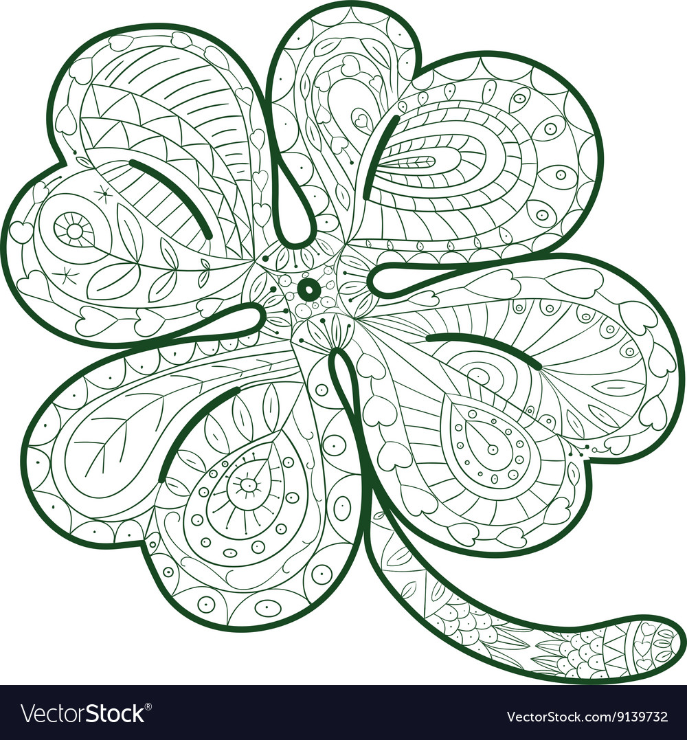 Hand drawn four leaf clover for adult coloring vector image