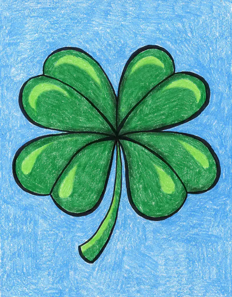 How to draw a four leaf clover tutorial video and coloring page