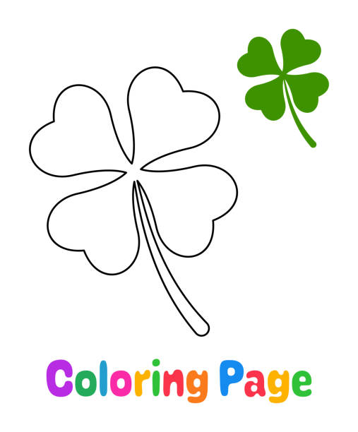 Coloring page with clover leaf for kids stock illustration