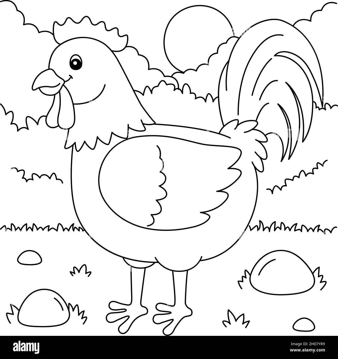 Rooster coloring page for kids stock vector image art