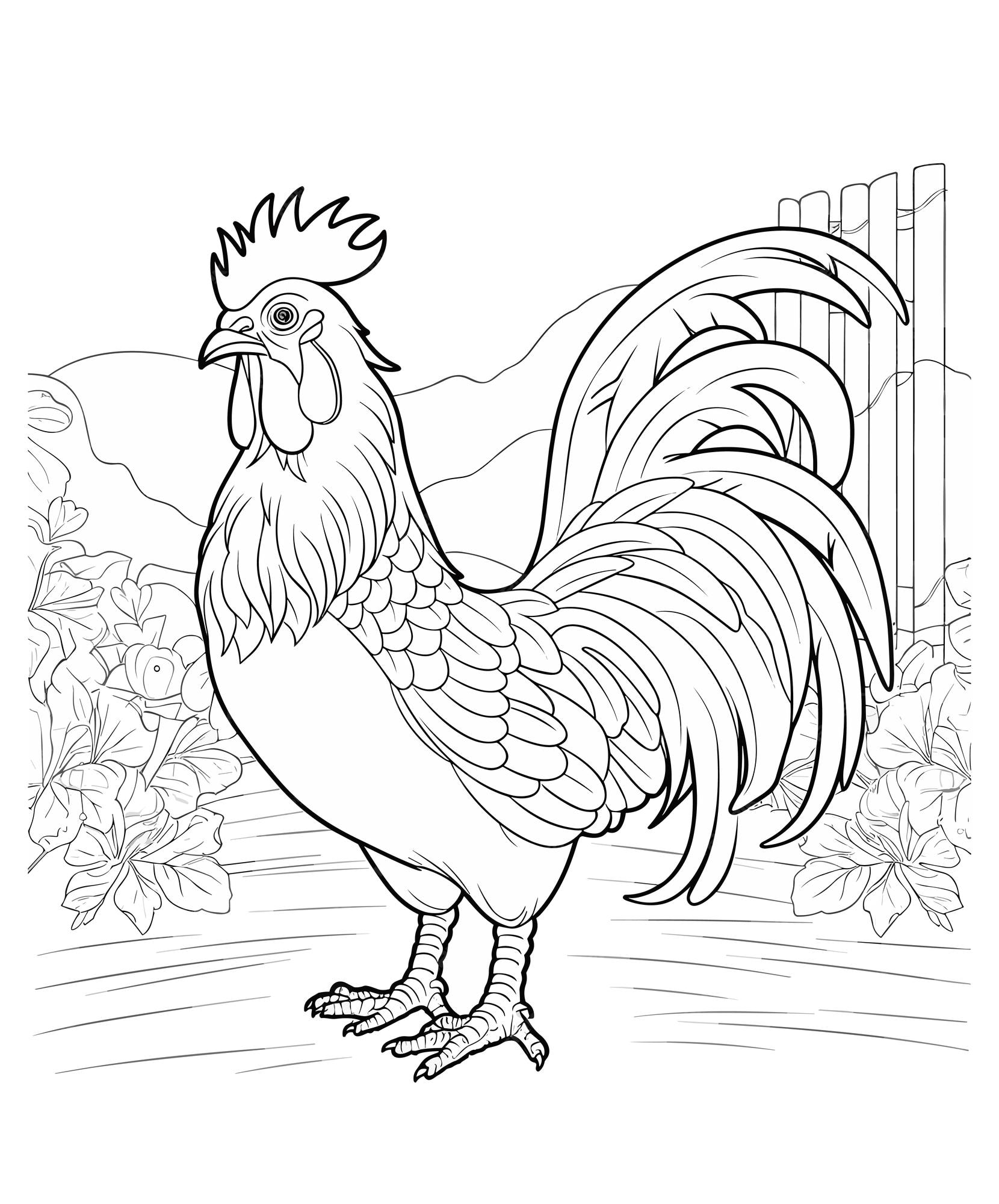 Premium vector rooster coloring page for kids rooster coloring book page rooster line art design