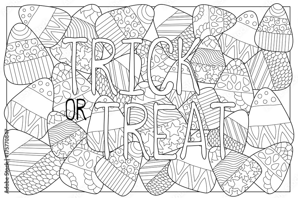 Candy corn sweets vector coloring page candy corn with ornament halloween coloring page vector