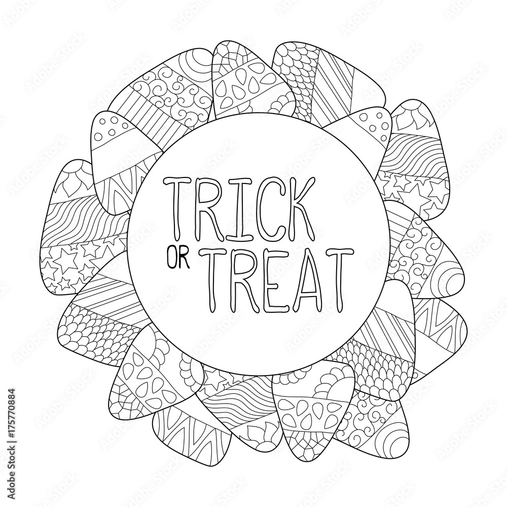 Candy corn vector coloring page trick or treat greeting card candy corn frame vector