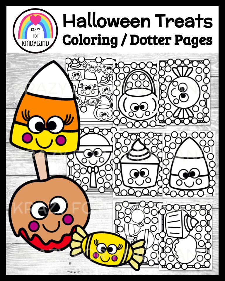 Halloween candy and treats coloring dauber page booklet apple candy corn