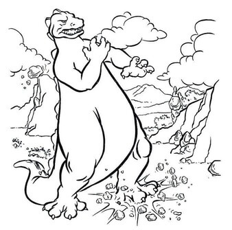 Funny godzilla attack coloring page