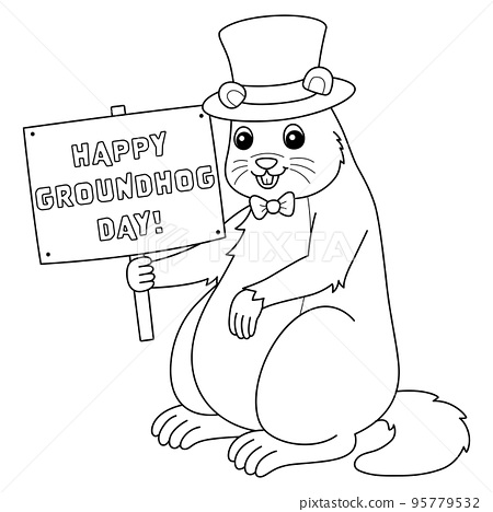 Groundhog with hat isolated coloring page