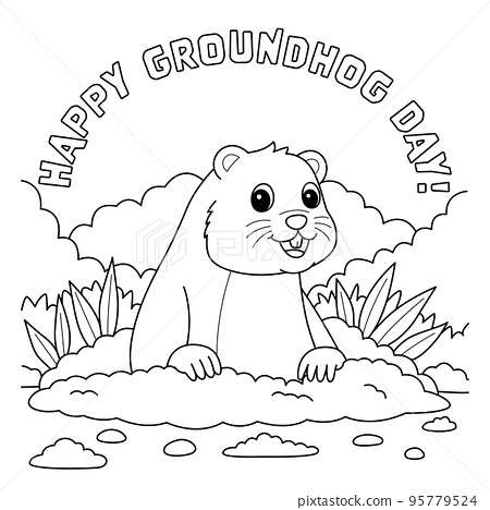 Happy groundhog day coloring page for kids