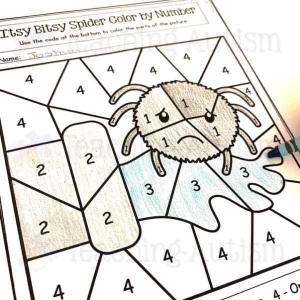 Lour by number worksheets itsy bitsy spider