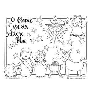 Manger scene coloring page