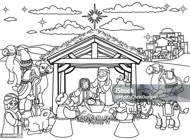 Nativity scene christmas cartoon stock illustration