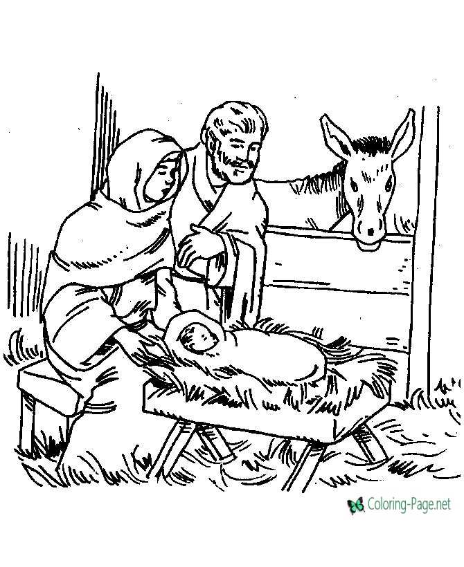 Bible coloring page of nativity scene