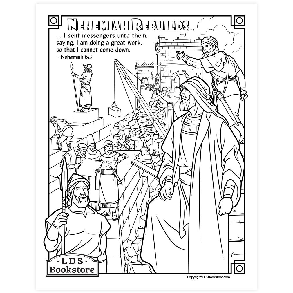 Nehemiah rebuilds the walls of jerusalem coloring page