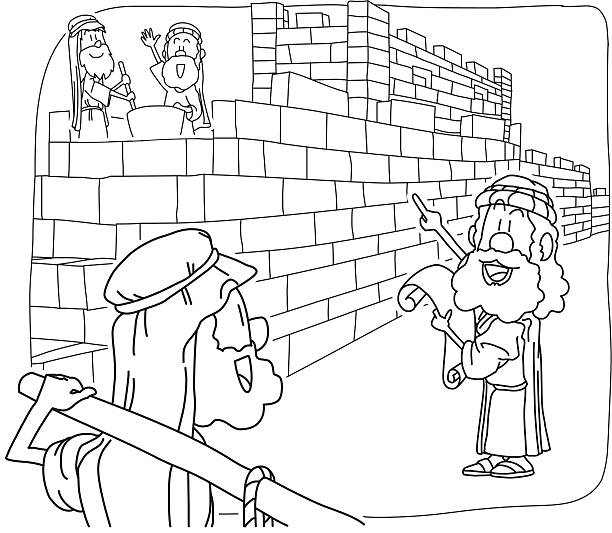 Nehemiah rebuilt the jerusalems walls for coloring stock illustration