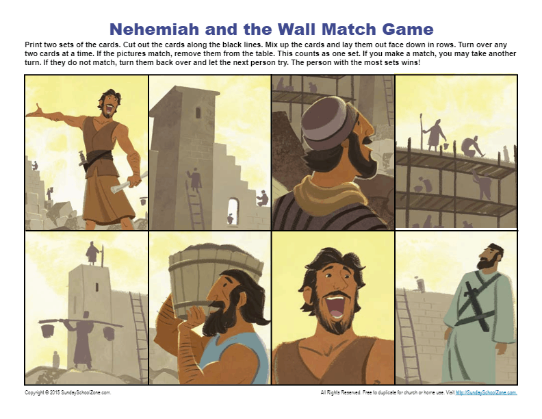 Nehemiah and the wall bible activities on sunday school zone