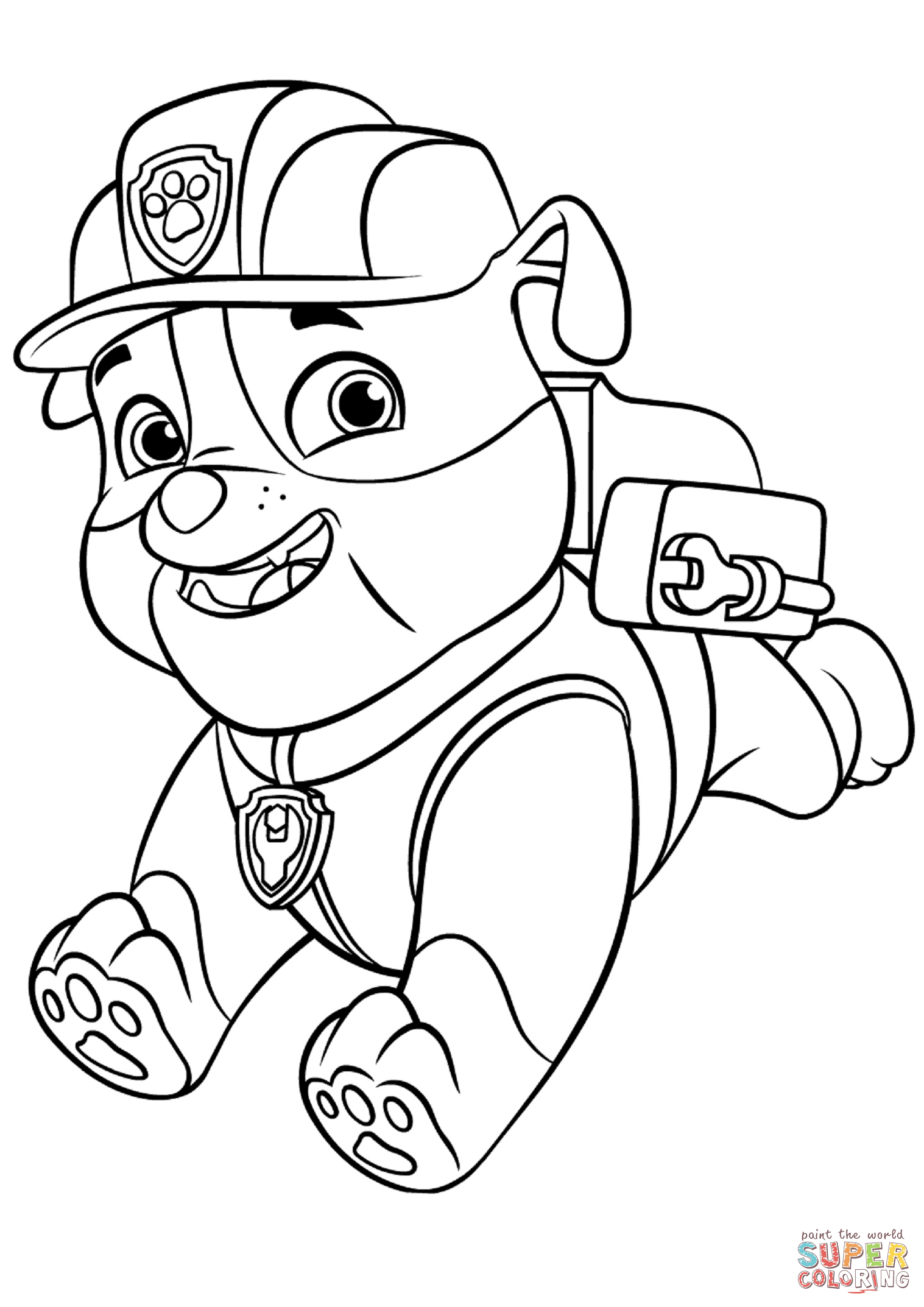 Paw patrol rubble with backpack coloring page free printable coloring pages