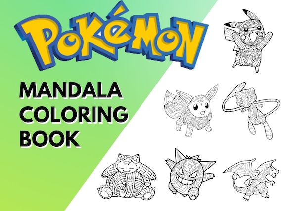 Pokeman mewtwo charizard snorlax pikachu eevee gengar pdf svg dxf png mandala zentangle digital cartoon coloring book adult