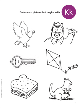 Color the pictures that begin with kk printable skills sheets