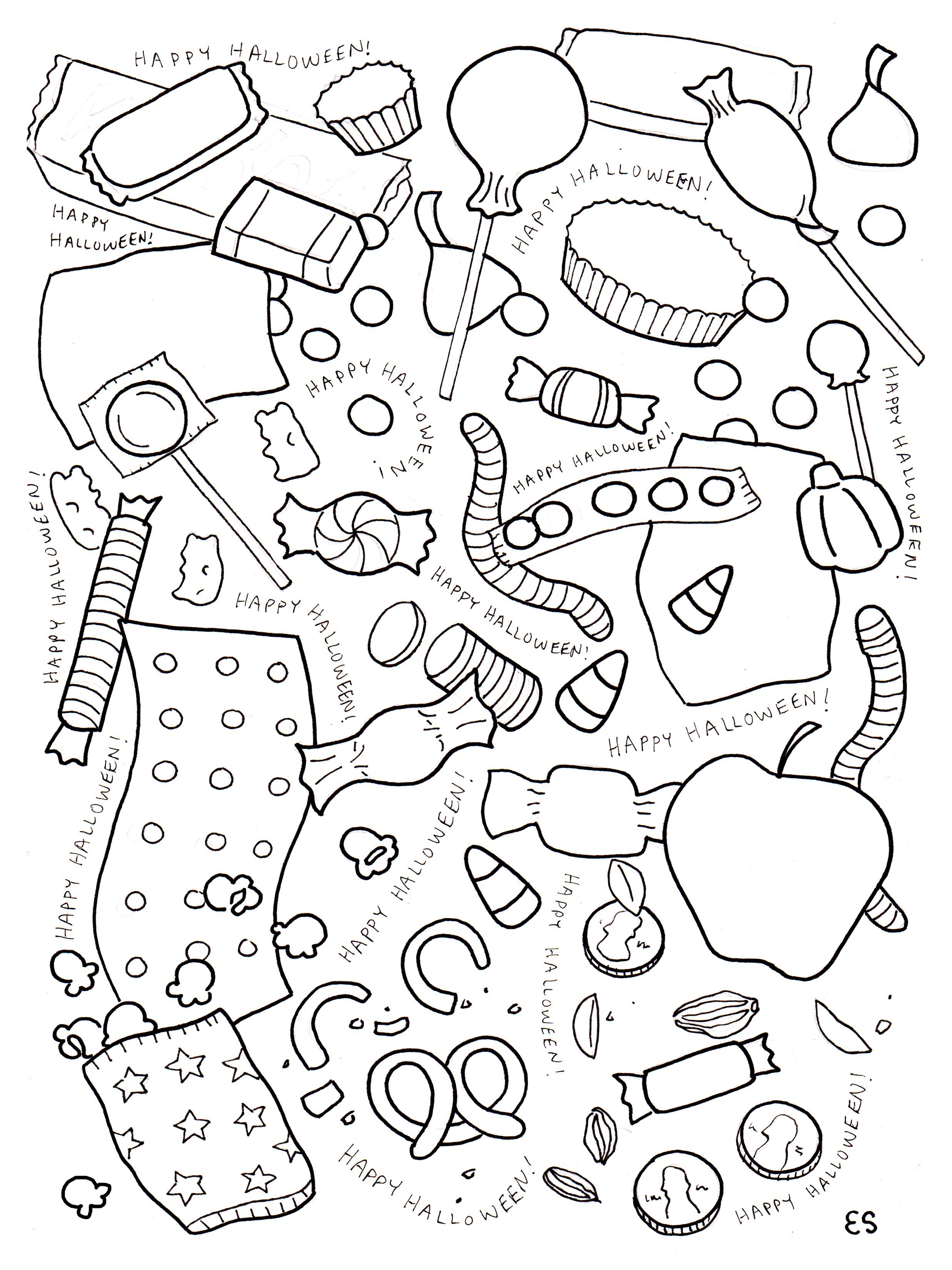 Halloween candy coloring page â eliza stein illustration