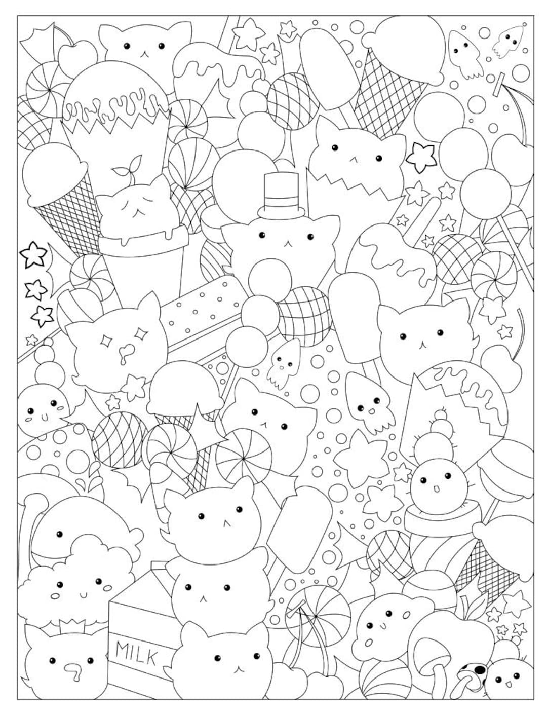 Cats and candy coloring page