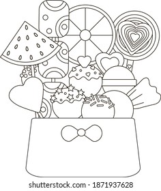 Candy coloring page candies basket vector stock vector royalty free