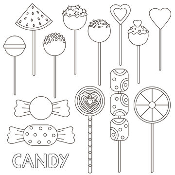 Candy coloring page candies set vector