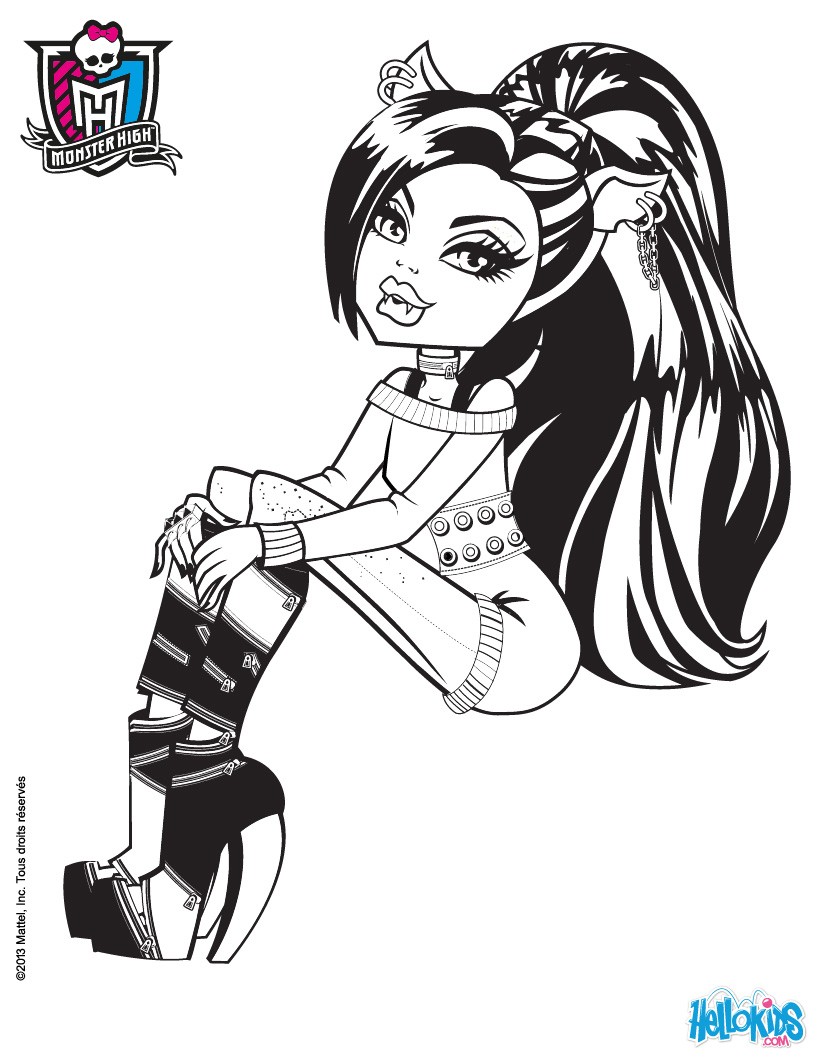 Clawdeen wolf seated on a bench coloring pages