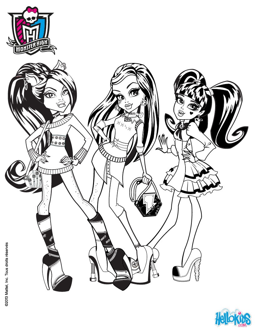 Clawdeen frankie and draculaura coloring pages