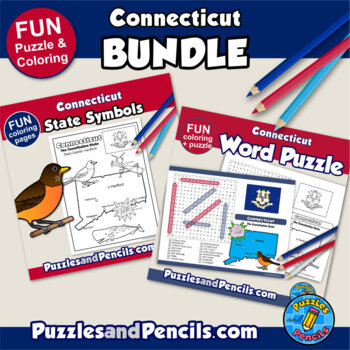 Connecticut state symbols activity coloring pages word search puzzle bundle