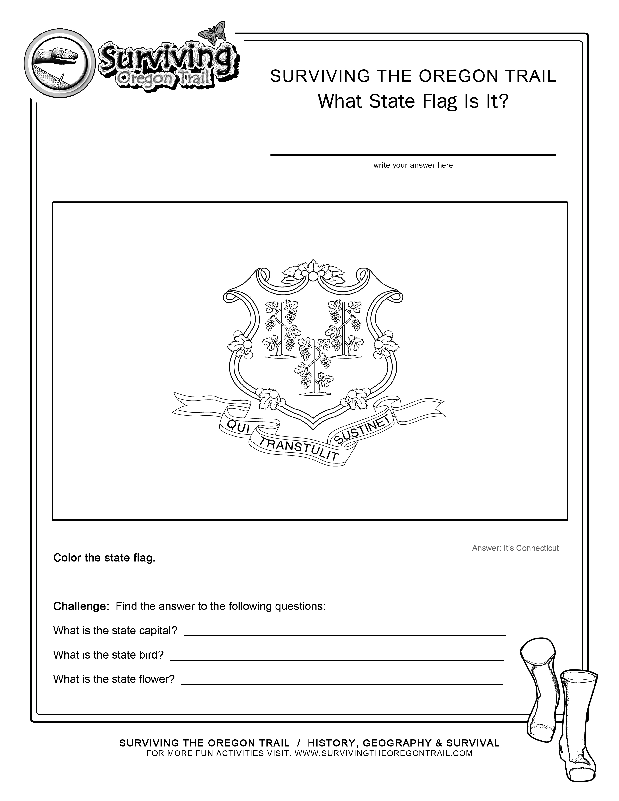 Coloring page state flag connecticut printable worksheet