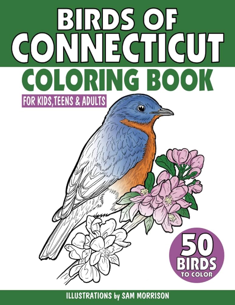 Birds of connecticut coloring book for kids teens adults a collection of common unique birds of connecticut for bird watchers to identify and color by morrison sam