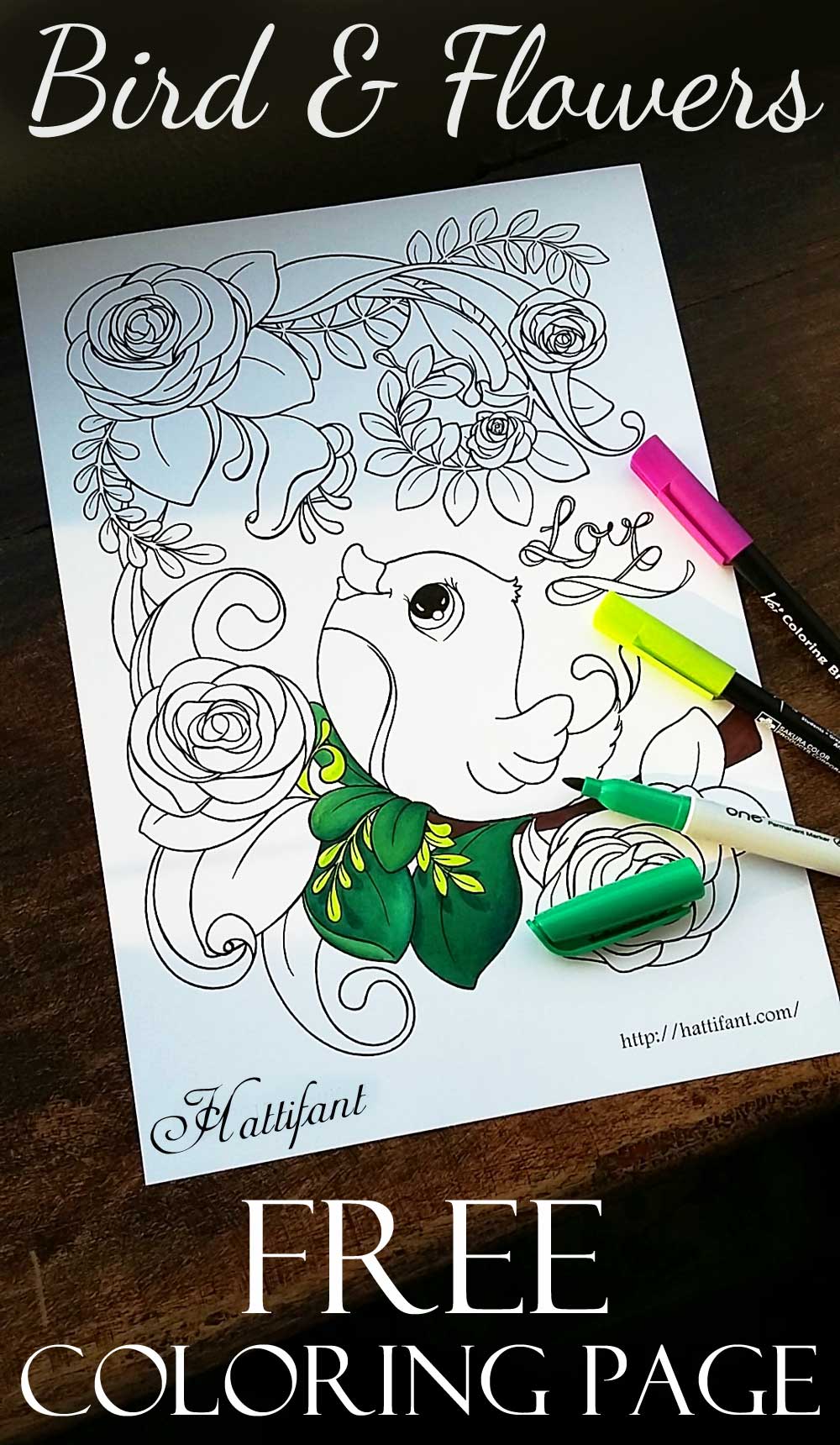 S bird flowers coloring page