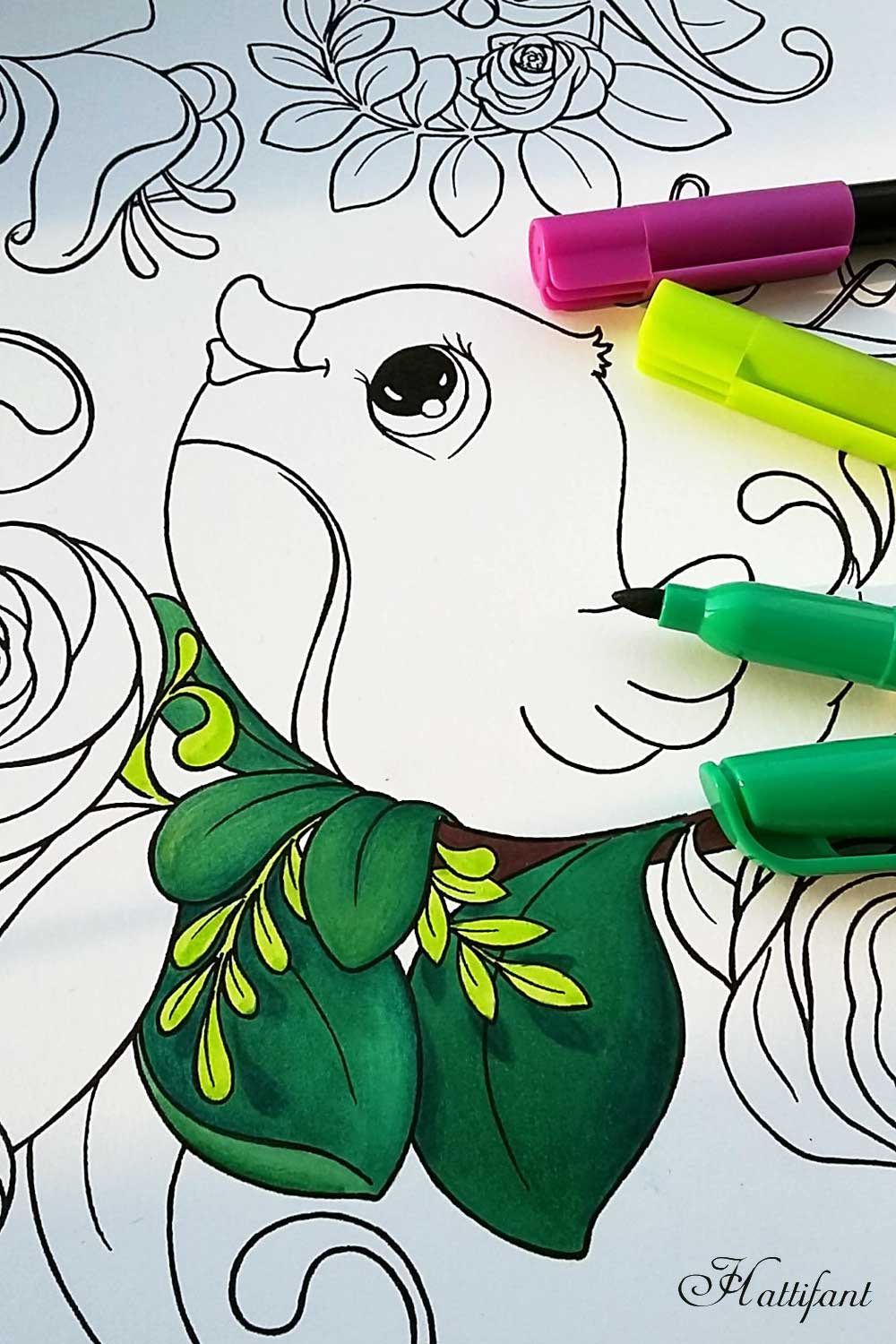 S bird flowers coloring page