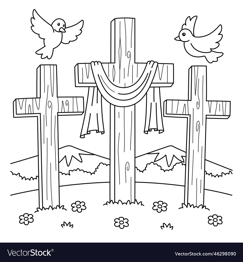 Christian three cross coloring page for kids vector image
